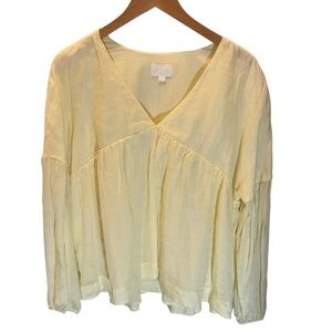 Every Soft Butter Yellow V-Neck Blouse Top Long Dolman Sleeve Size XL